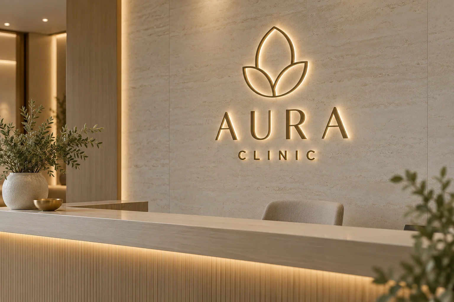 Reception and backlit logo sign
